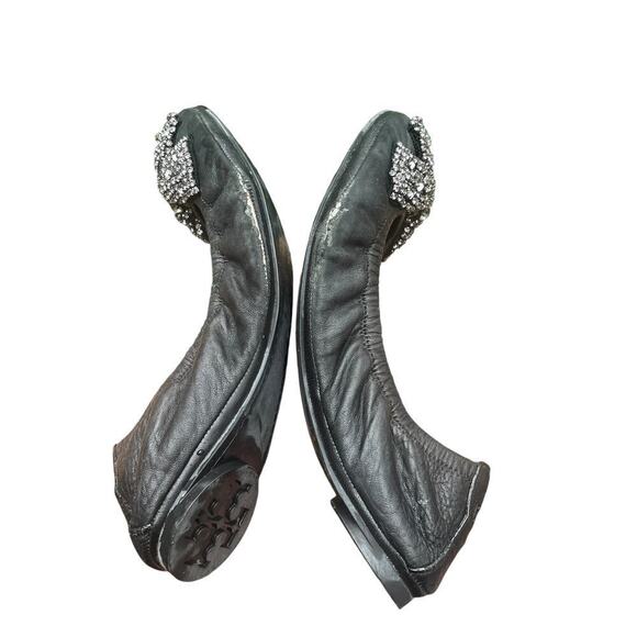 Tory Burch Eddie Black Jeweled-Bow Ballet Flats - Size 8 1/2 - Picture 5 of 16